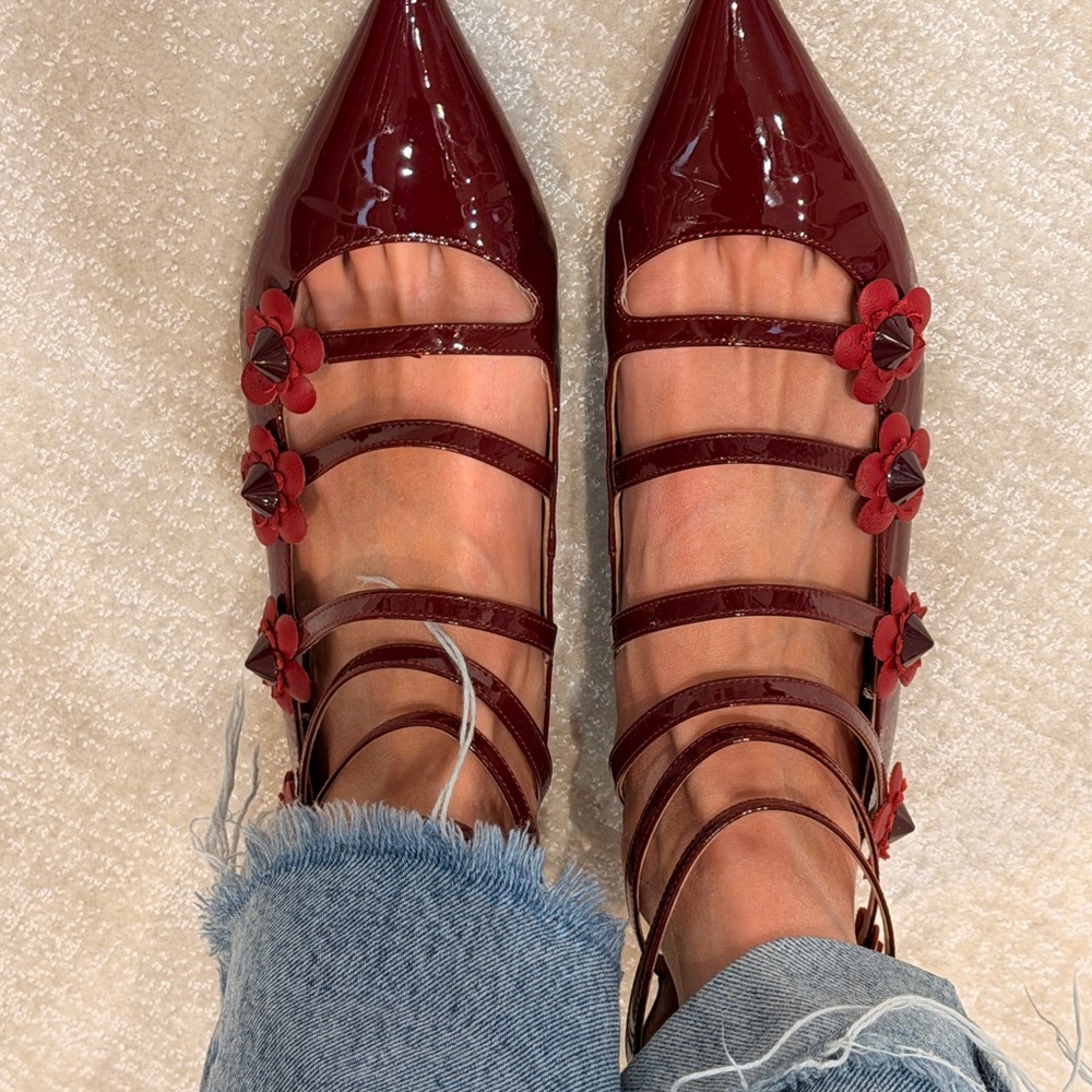 Fendi Burgundy Strappy Flats - Picture 2 of 5